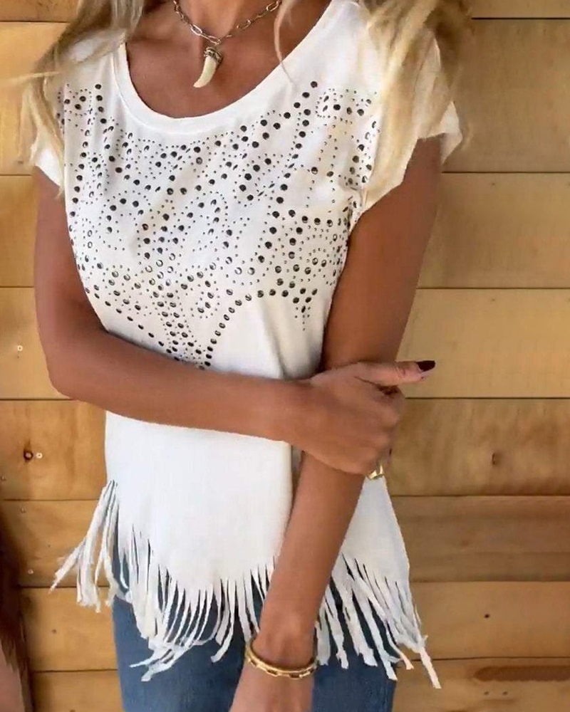 T-SHIRT FRANGES CLOUTÉES