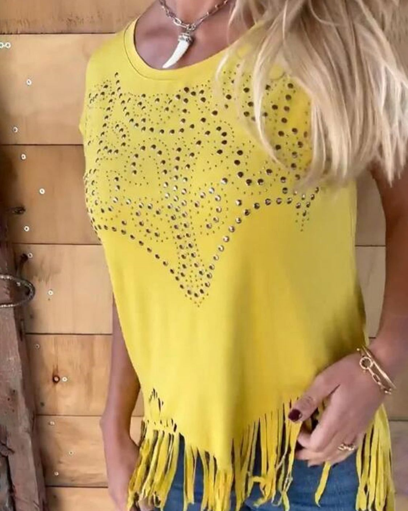 T-SHIRT FRANGES CLOUTÉES